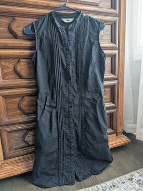 L. L. Bean Black 100% Linen Sleeveless Button-Up Shirt Dress Size 6